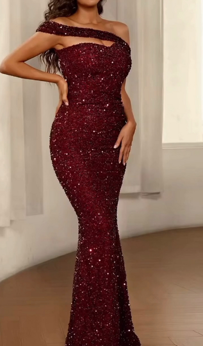Crimson Elegance Sequin Gown