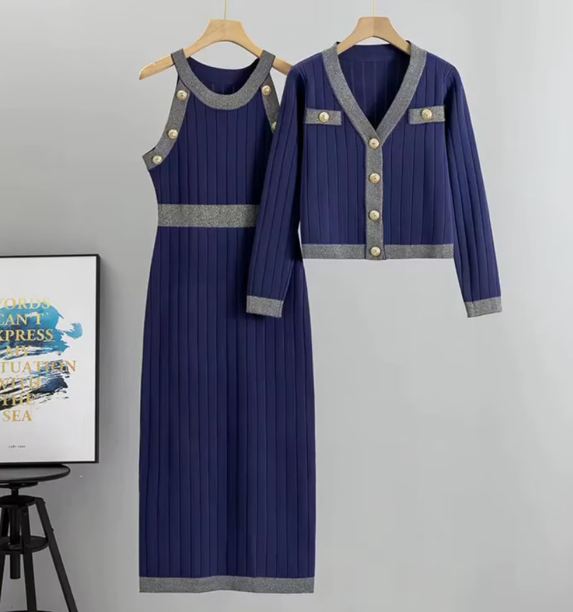 The Gold-Button Knit Set