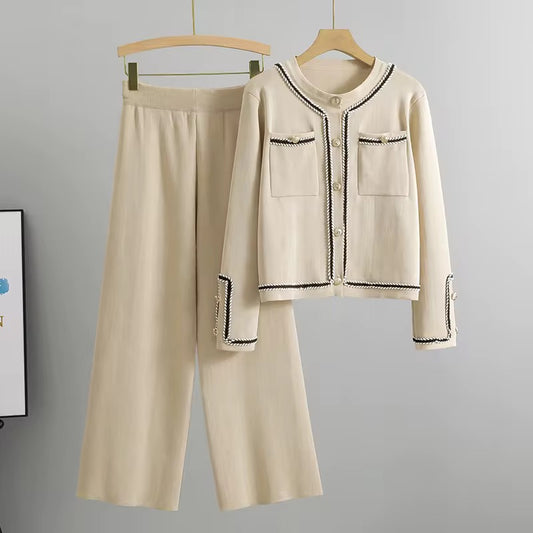 Round Neck Knit Cardigan 2-Piece Set
