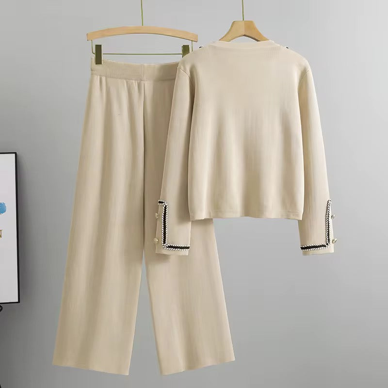 Round Neck Knit Cardigan 2-Piece Set