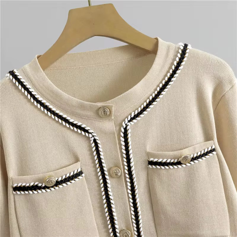 Round Neck Knit Cardigan 2-Piece Set