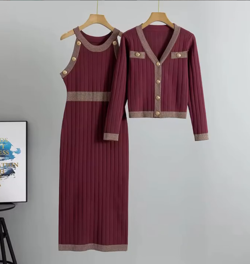 The Gold-Button Knit Set