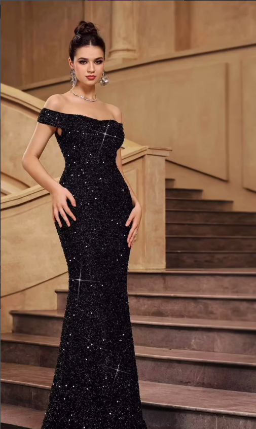 Midnight Luxe Off-Shoulder Gown
