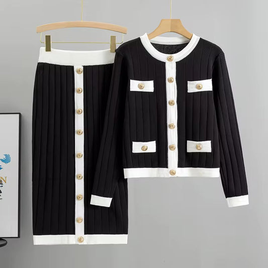 Luxury Contrast Knit Skirt 2-Piece Set