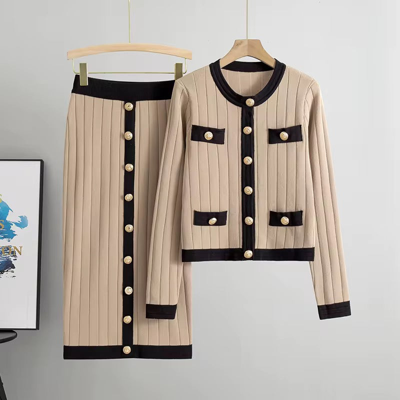 Luxury Contrast Knit Skirt 2-Piece Set