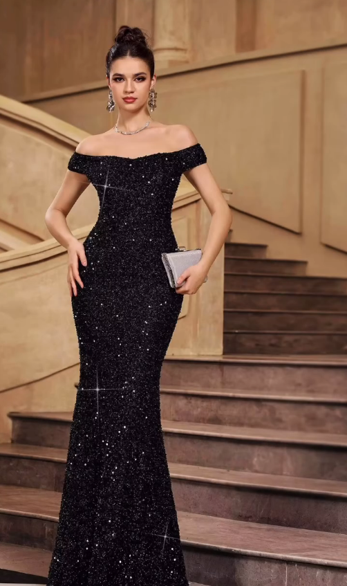 Midnight Luxe Off-Shoulder Gown