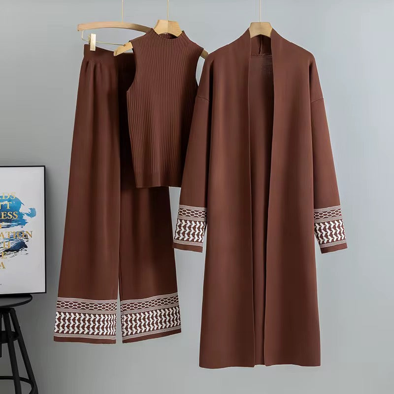 Mocha Elegance 3-Piece Knit Set
