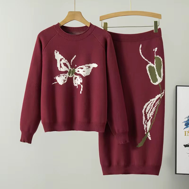 Butterfly Knit Sweater and Skirt Set