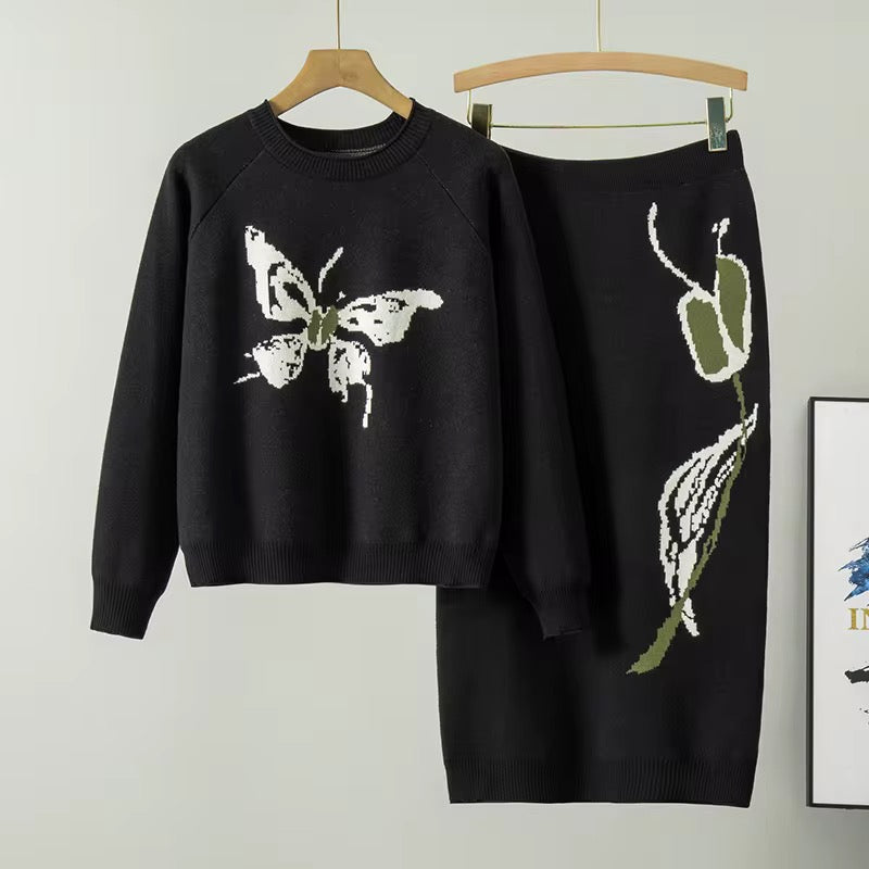 Butterfly Knit Sweater and Skirt Set