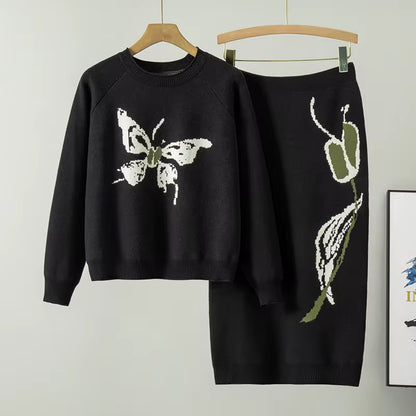 Butterfly Knit Sweater and Skirt Set