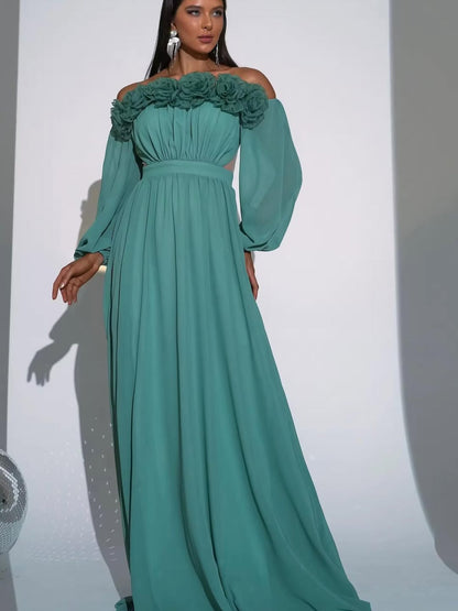 Emerald Bloom Chiffon Gown