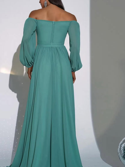 Emerald Bloom Chiffon Gown