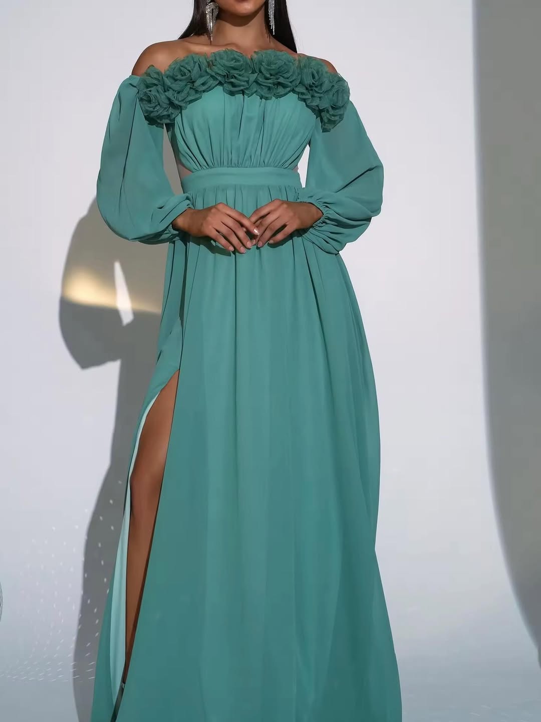 Emerald Bloom Chiffon Gown