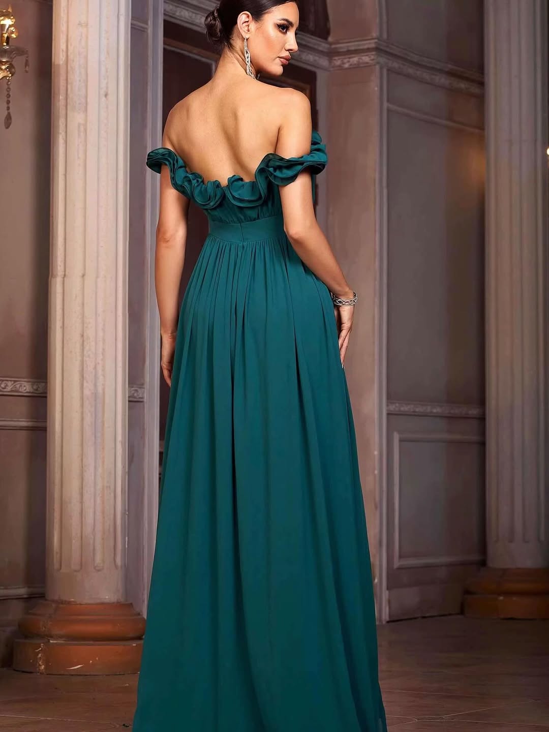 Emerald Majesty Beaded Cape Gown