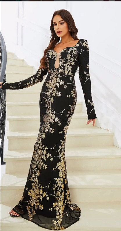 Midnight Gold Elegance Gown