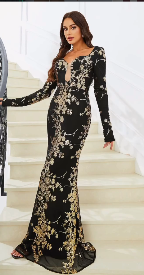 Midnight Gold Elegance Gown
