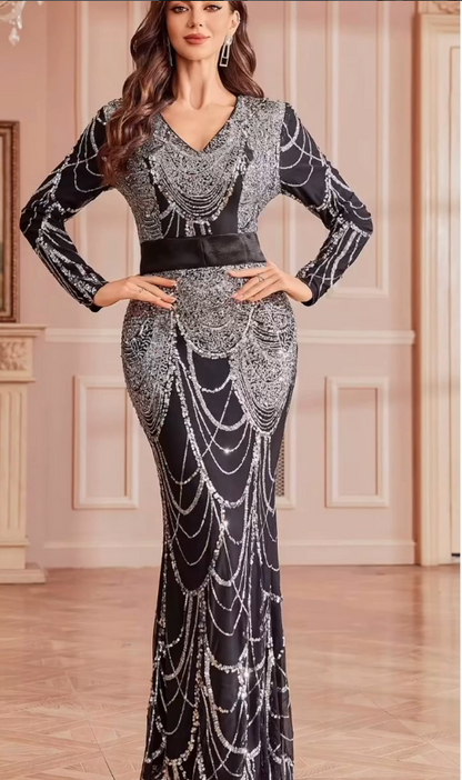 Silver Noir Embellished Gown