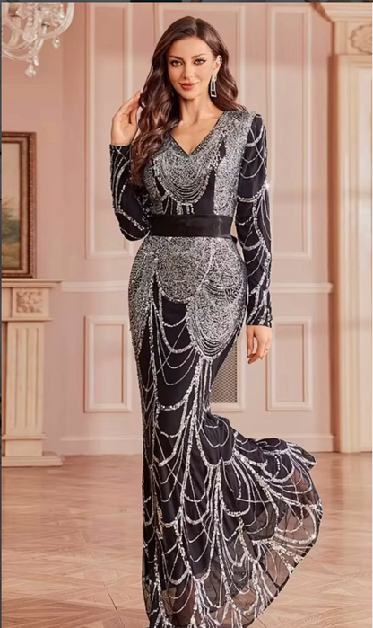 Silver Noir Embellished Gown