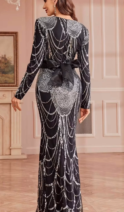 Silver Noir Embellished Gown