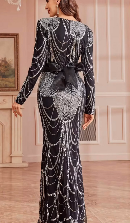 Silver Noir Embellished Gown