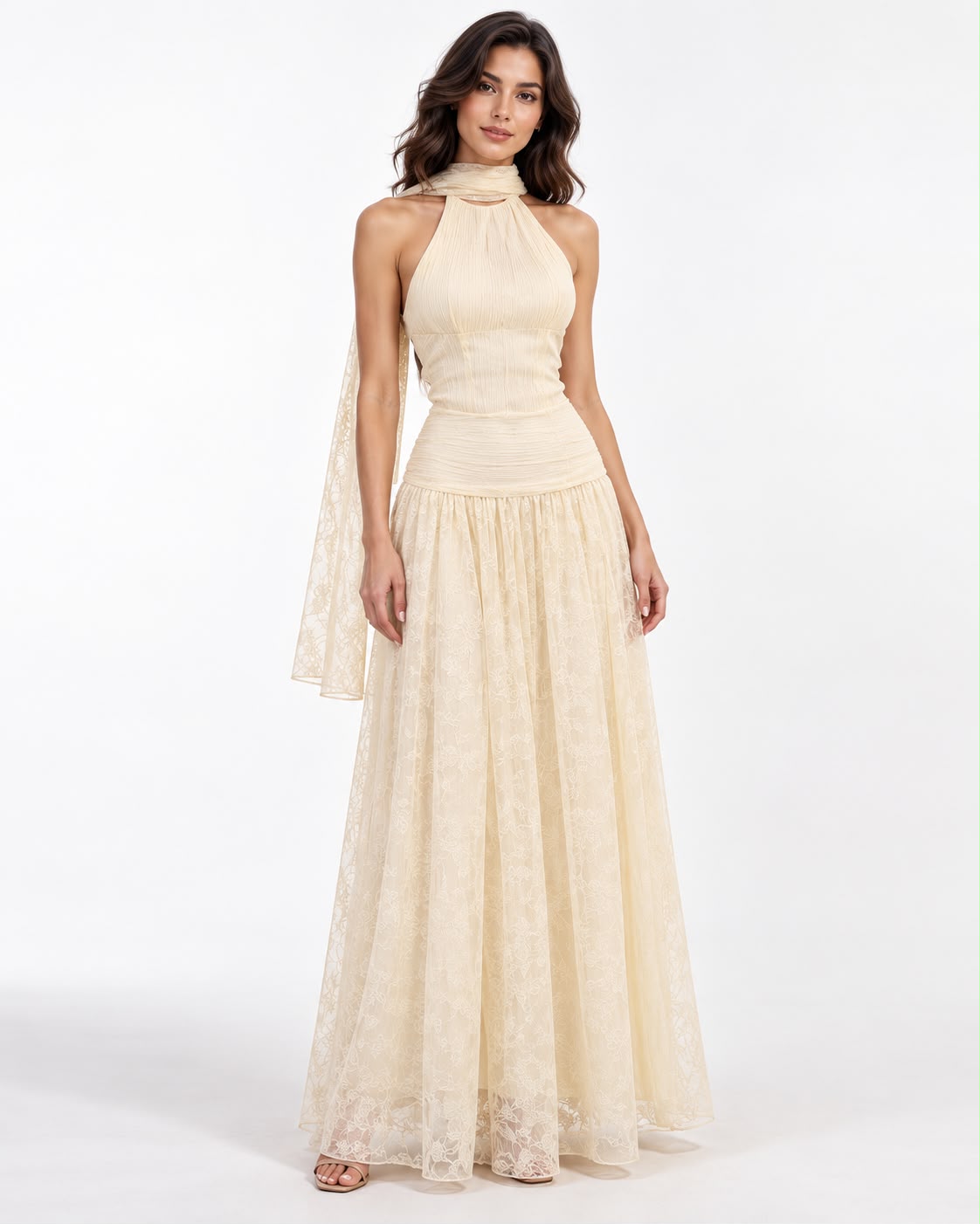 The Aurelie Scarf-Neck Lace Gown