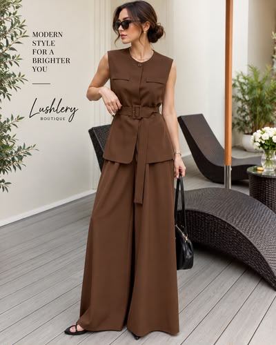 The Brigitte Belted Palazzo Set