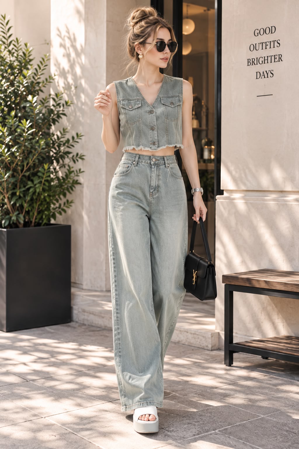 The Brigitte Denim Vest Set