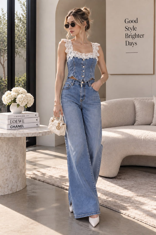 The Juliette Lace Denim Set