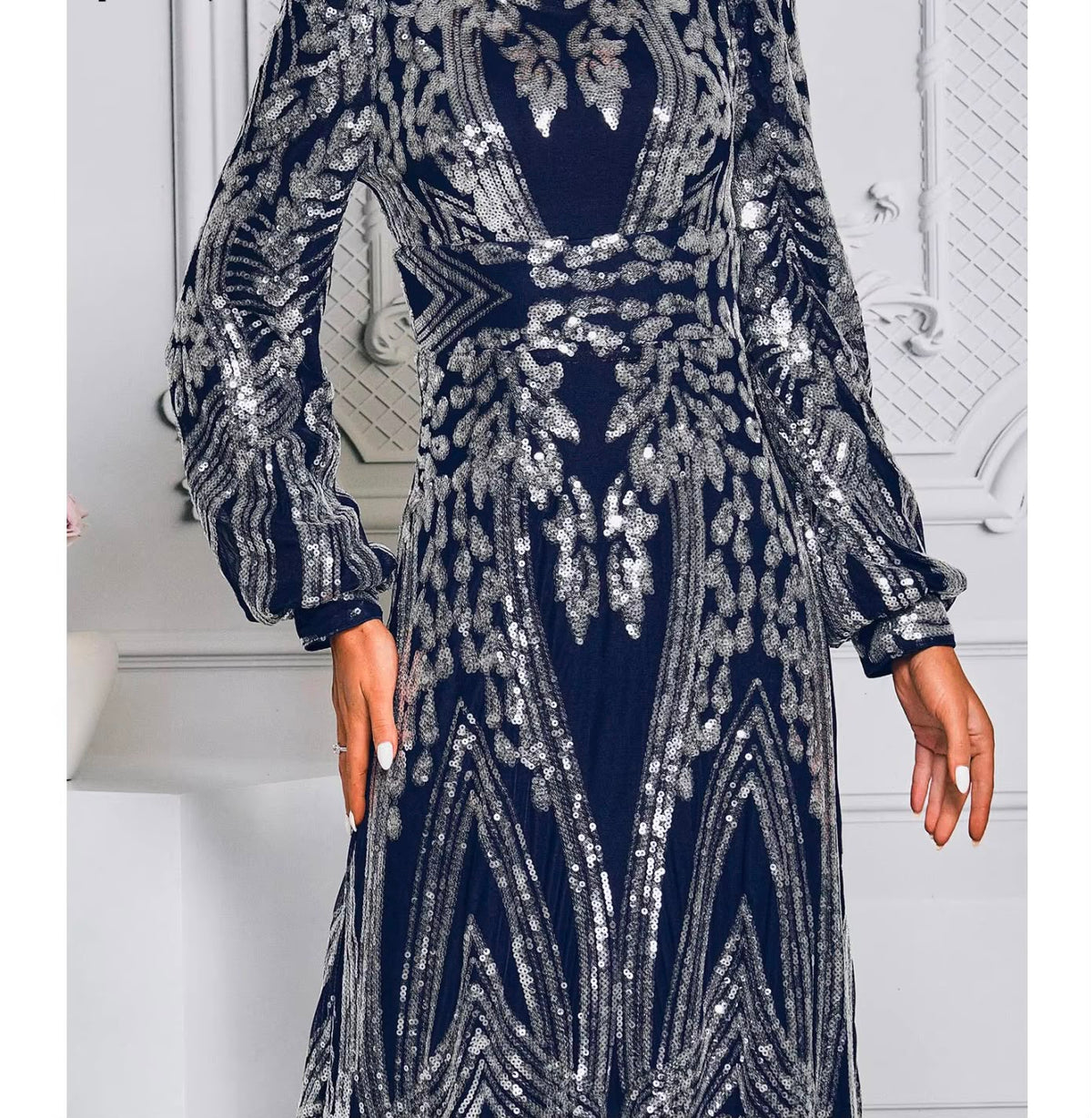 The Marceline Sequin Long-Sleeve Gown
