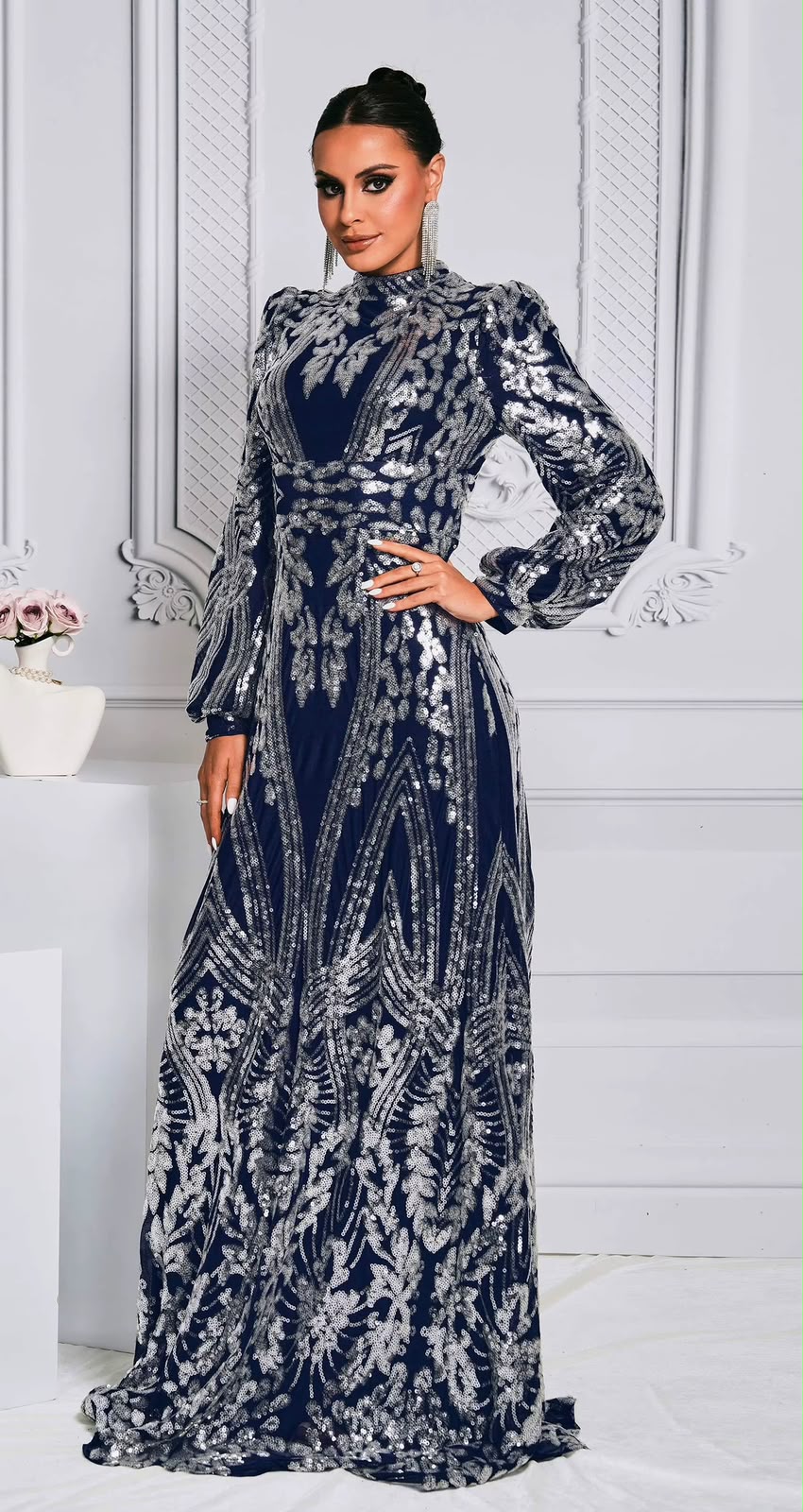 The Marceline Sequin Long-Sleeve Gown