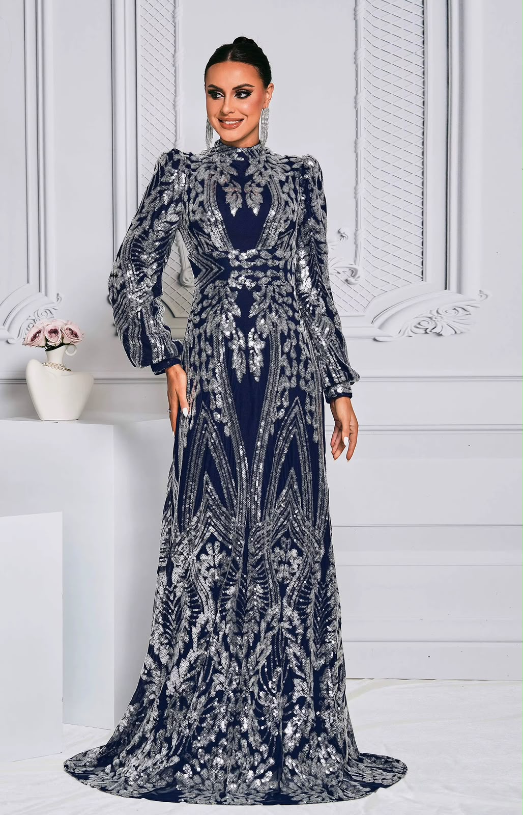 The Marceline Sequin Long-Sleeve Gown