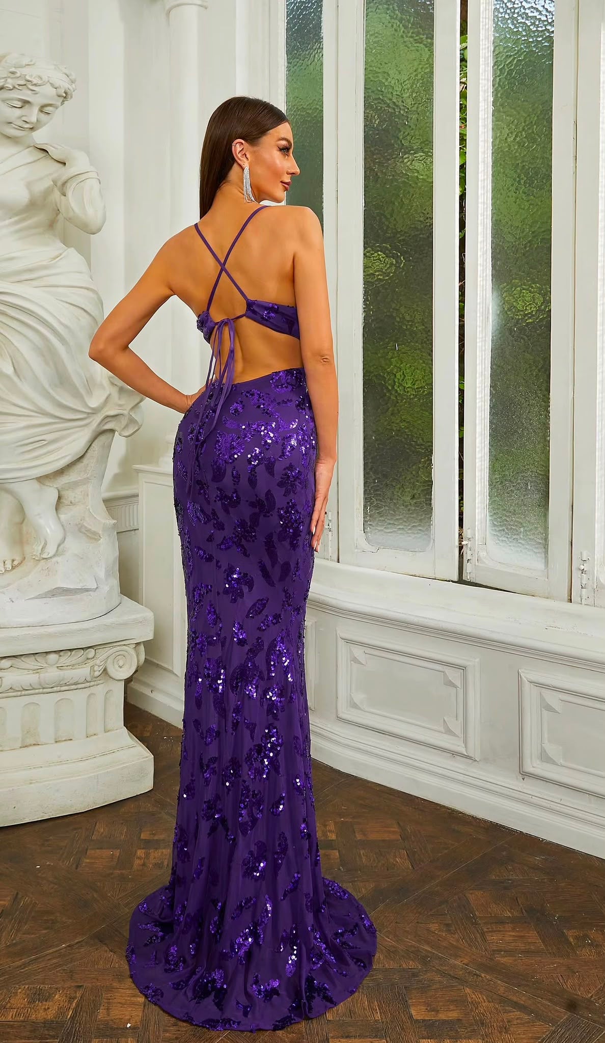 The Calantha Sequin Open-Back Gown