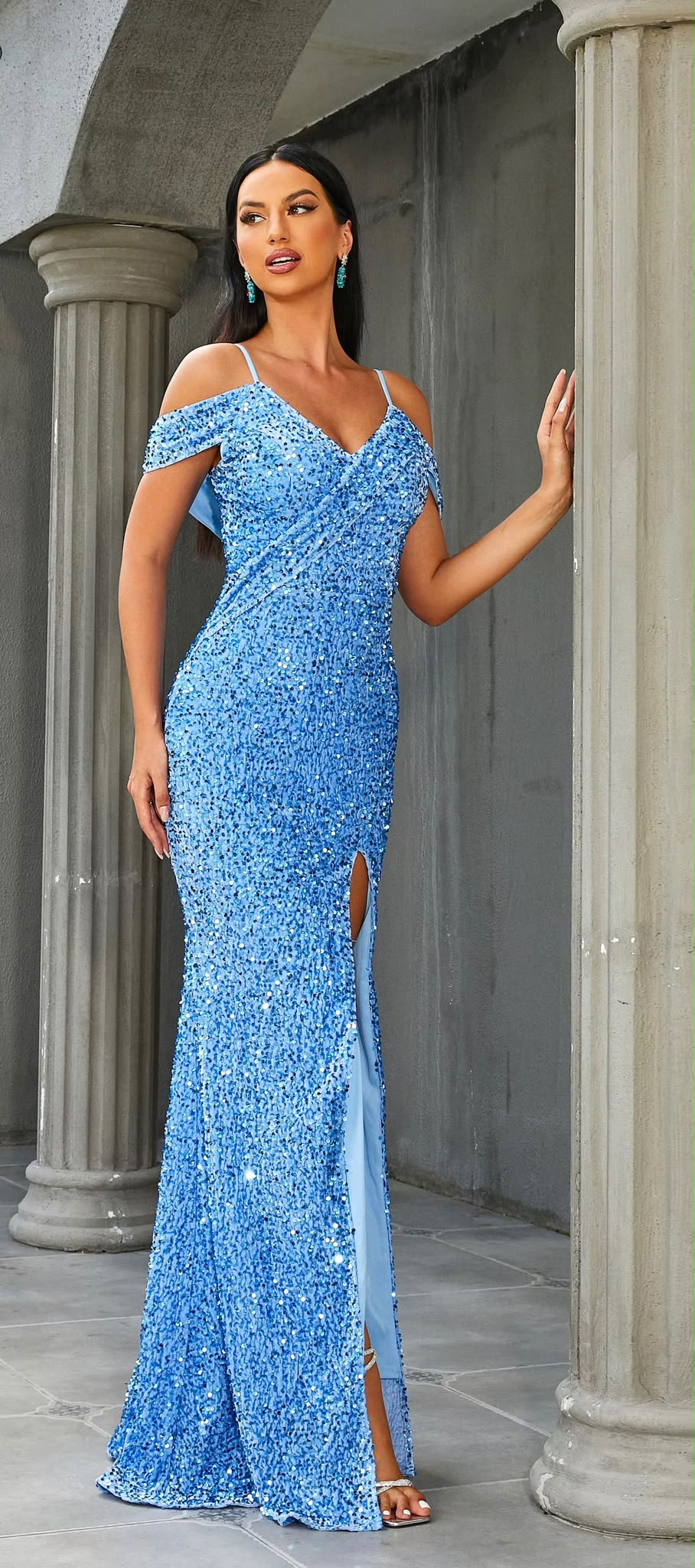 The Amaris Cold-Shoulder Sequin Gown