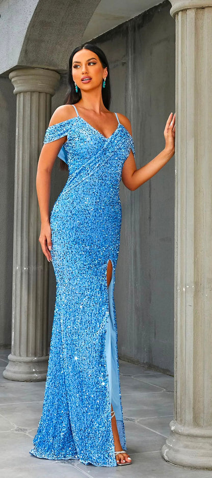 The Amaris Cold-Shoulder Sequin Gown